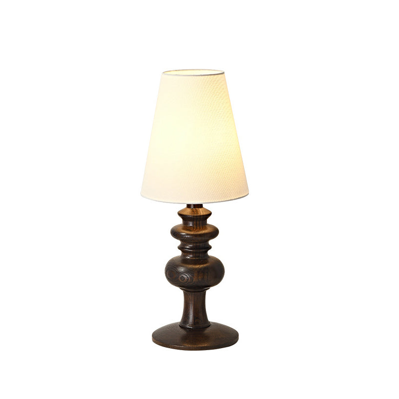 Pantalla redonda de tela francesa tradicional, base de madera maciza, lámpara de mesa de 1 luz para dormitorio 