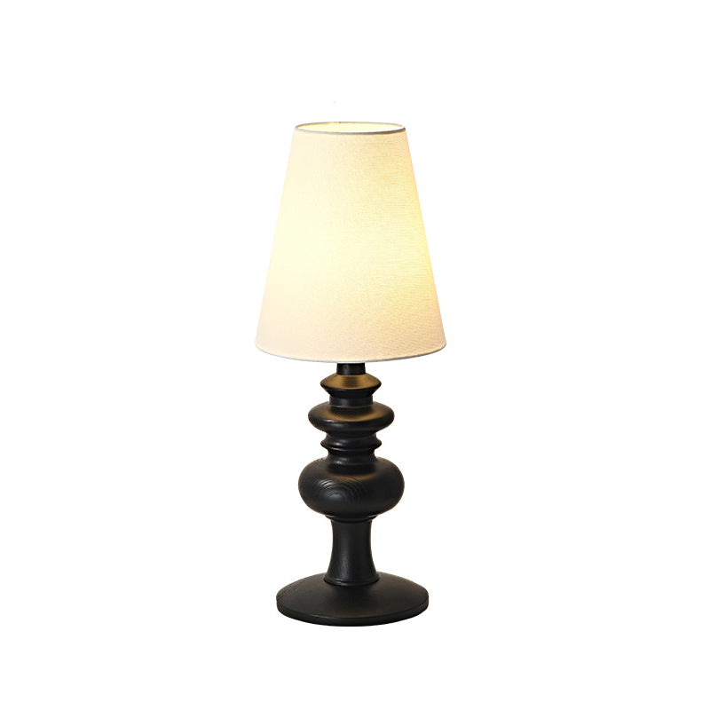 Pantalla redonda de tela francesa tradicional, base de madera maciza, lámpara de mesa de 1 luz para dormitorio 