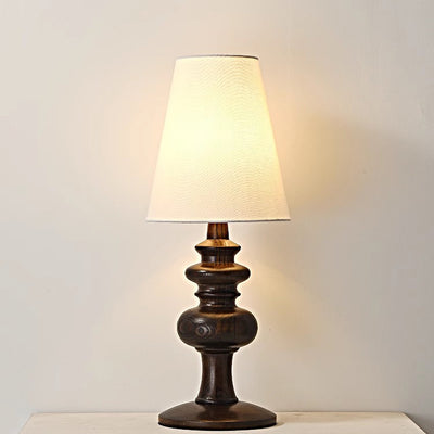 Pantalla redonda de tela francesa tradicional, base de madera maciza, lámpara de mesa de 1 luz para dormitorio 