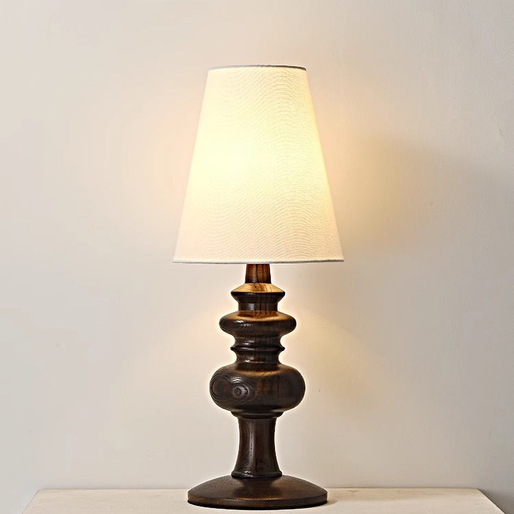 Pantalla redonda de tela francesa tradicional, base de madera maciza, lámpara de mesa de 1 luz para dormitorio 