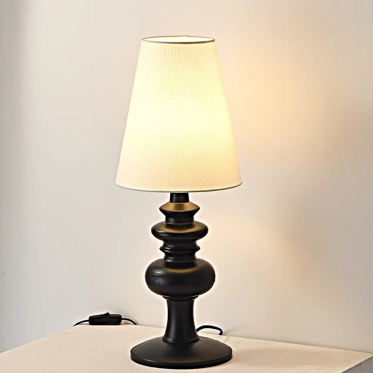 Pantalla redonda de tela francesa tradicional, base de madera maciza, lámpara de mesa de 1 luz para dormitorio 