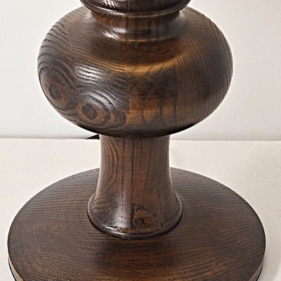 Pantalla redonda de tela francesa tradicional, base de madera maciza, lámpara de mesa de 1 luz para dormitorio 
