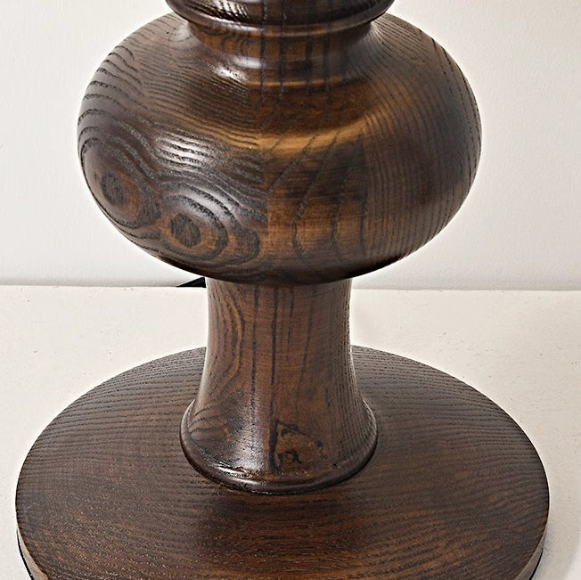 Pantalla redonda de tela francesa tradicional, base de madera maciza, lámpara de mesa de 1 luz para dormitorio 