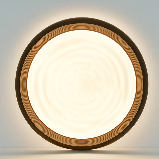 Luz de techo LED empotrada redonda de hierro con acabado en grano de madera de nogal japonés tradicional para sala de estar 