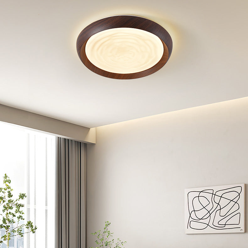 Luz de techo LED empotrada redonda de hierro con acabado en grano de madera de nogal japonés tradicional para sala de estar 