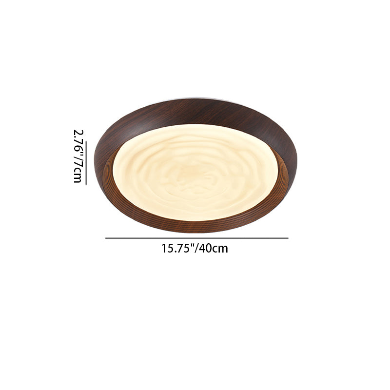 Luz de techo LED empotrada redonda de hierro con acabado en grano de madera de nogal japonés tradicional para sala de estar 