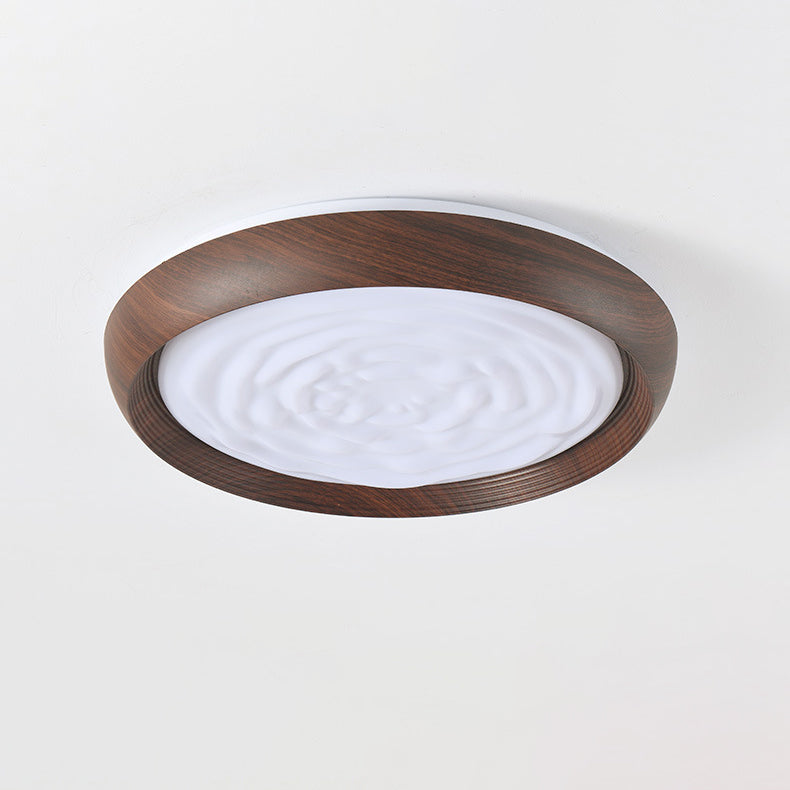 Luz de techo LED empotrada redonda de hierro con acabado en grano de madera de nogal japonés tradicional para sala de estar 