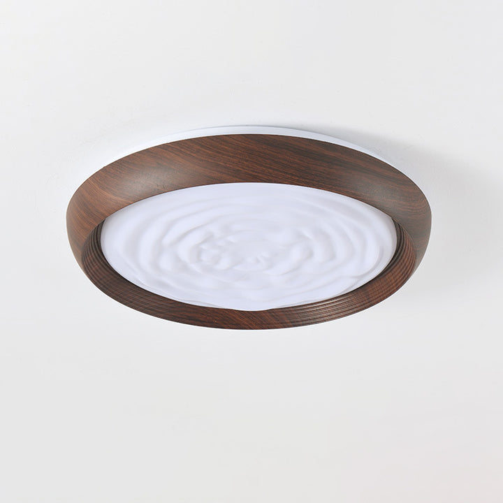 Luz de techo LED empotrada redonda de hierro con acabado en grano de madera de nogal japonés tradicional para sala de estar 