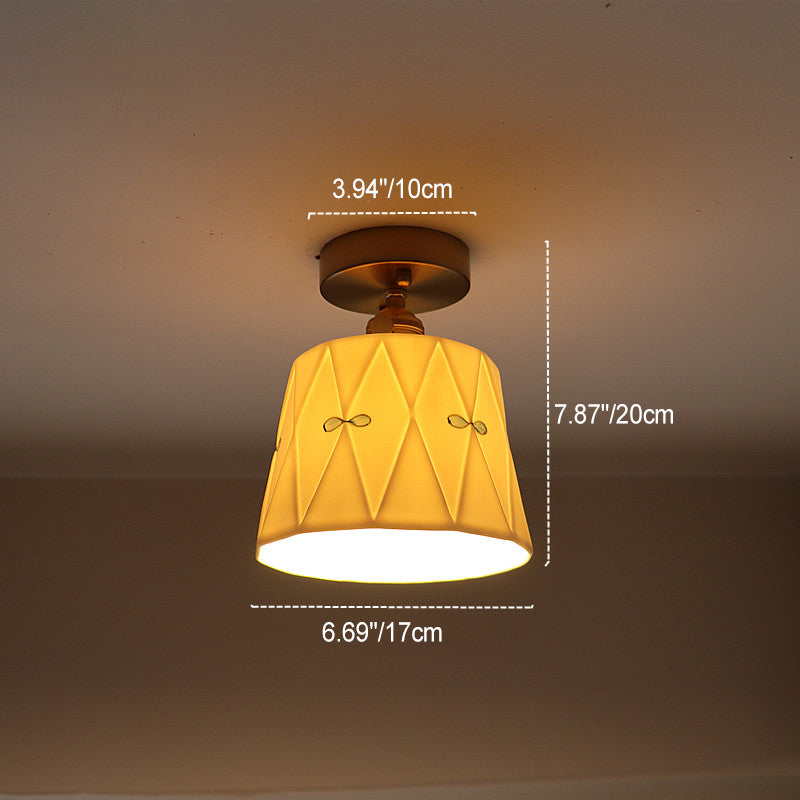Luz de techo semiempotrada de 1 luz con cerámica impresa vidriada de latón antiguo francés tradicional para sala de estar 