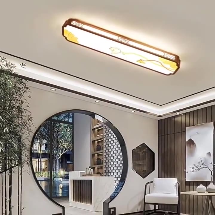 Plafonnier LED en émail de fer à bande longue chinoise traditionnelle avec lotus pour salon 