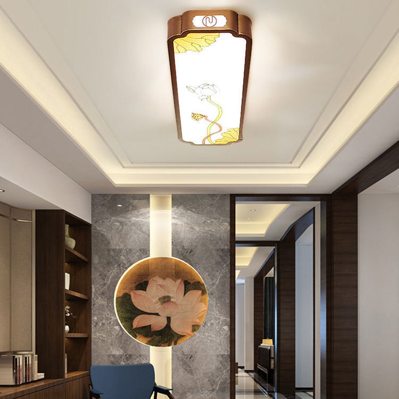 Traditionelle chinesische lange Streifen Eisen Emaille Lotus LED Unterputz Deckenleuchte für Wohnzimmer 