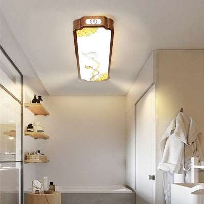 Traditionelle chinesische lange Streifen Eisen Emaille Lotus LED Unterputz Deckenleuchte für Wohnzimmer 