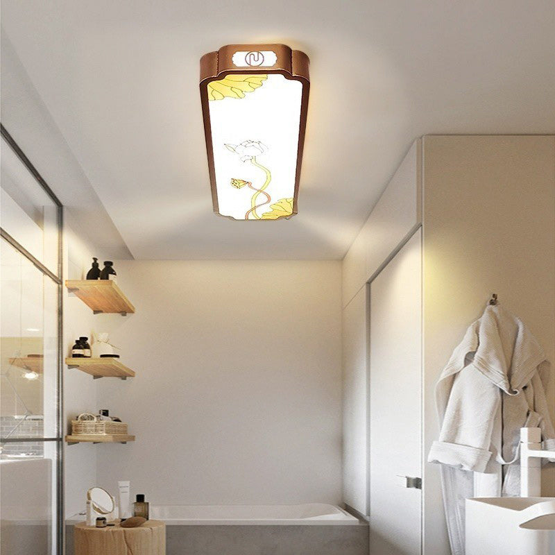 Traditionelle chinesische lange Streifen Eisen Emaille Lotus LED Unterputz Deckenleuchte für Wohnzimmer 