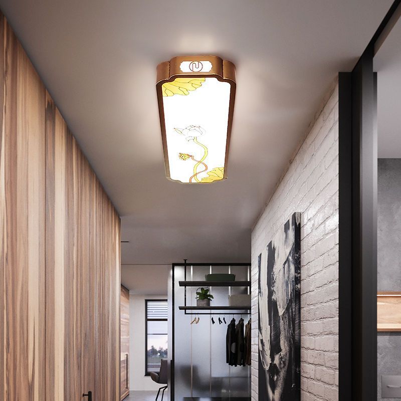 Traditionelle chinesische lange Streifen Eisen Emaille Lotus LED Unterputz Deckenleuchte für Wohnzimmer 