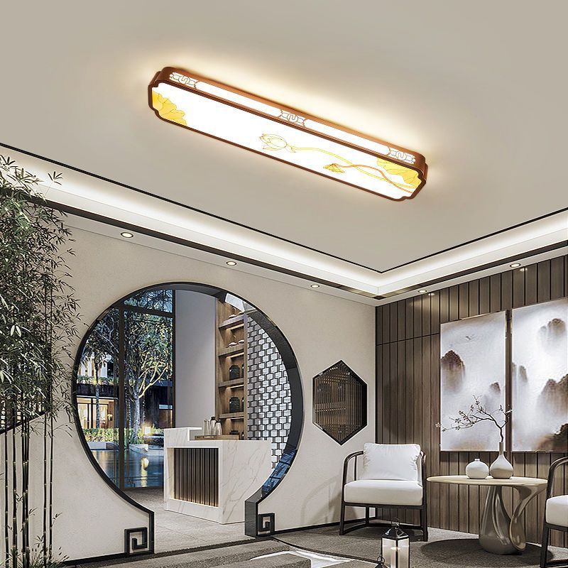 Plafonnier LED en émail de fer à bande longue chinoise traditionnelle avec lotus pour salon 