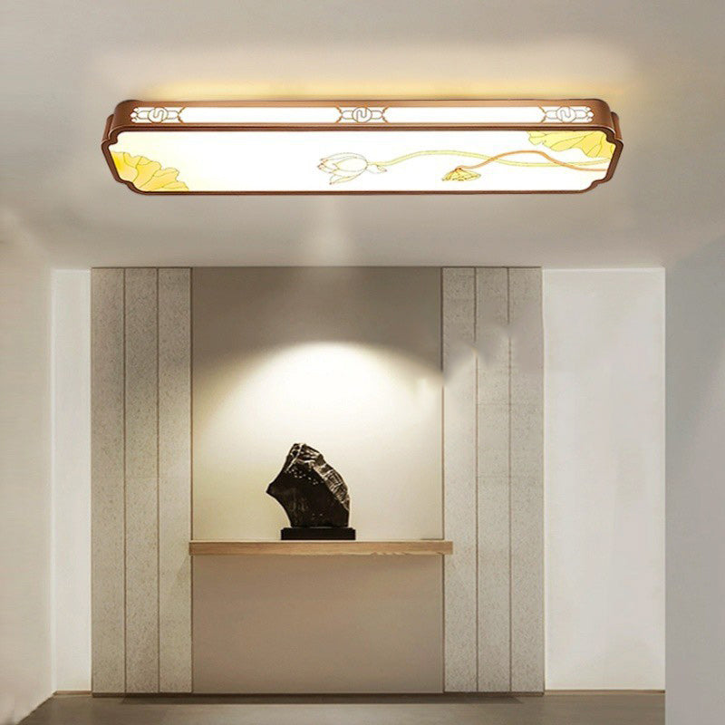Plafonnier LED en émail de fer à bande longue chinoise traditionnelle avec lotus pour salon 