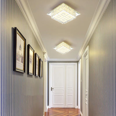Plafonnier LED en cristal de verre carré contemporain de luxe pour salon 