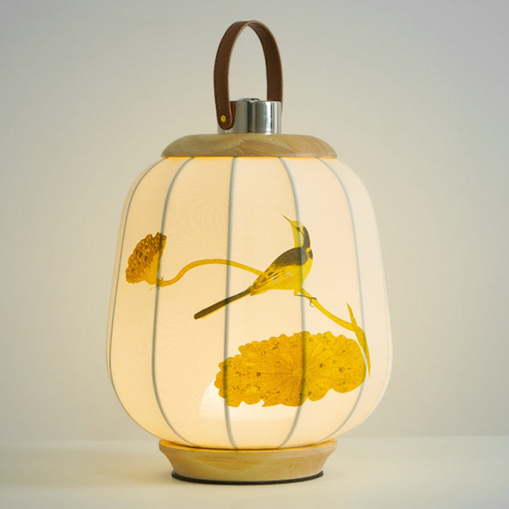 Traditionelle chinesische Stoff Laterne Schatten Holz USB LED Tischlampe für Wohnzimmer 