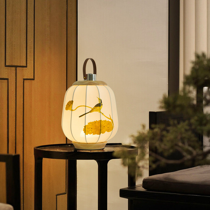 ライト・ランタン nerudesignworks TFS Lantern Shade Traditional Chinese Fabric Lantern Shade Wood USB LED Table Lamp