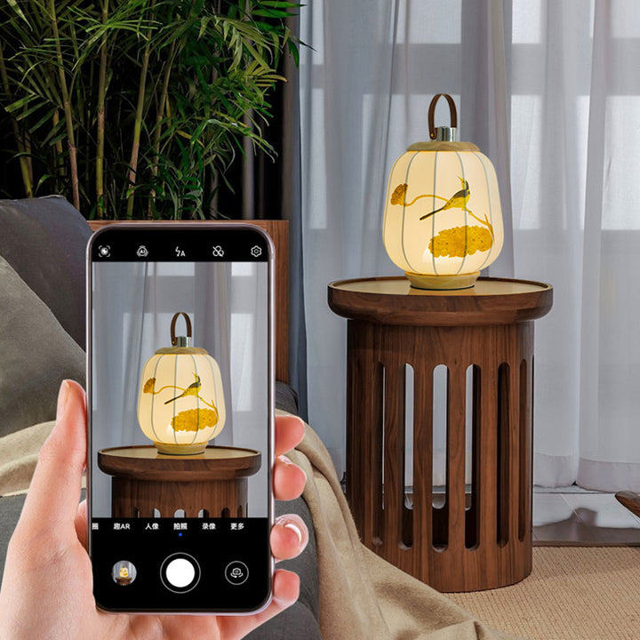 Traditionelle chinesische Stoff Laterne Schatten Holz USB LED Tischlampe für Wohnzimmer 