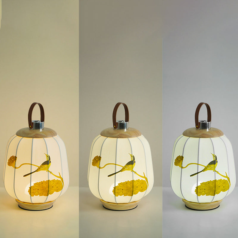 Traditionelle chinesische Stoff Laterne Schatten Holz USB LED Tischlampe für Wohnzimmer 