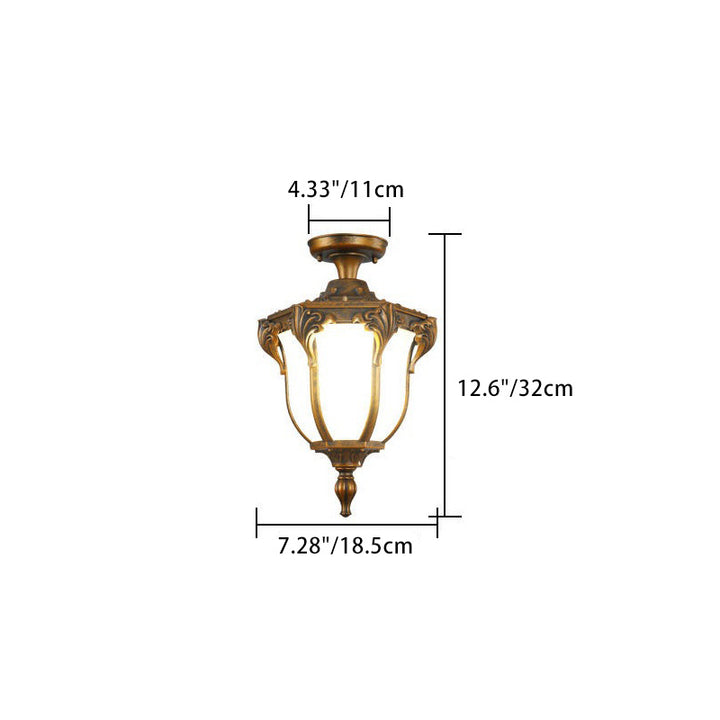 Traditionelle Vintage Aluminium Polygon Glas 1-Licht wasserdichte Outdoor Semi-Flush Mount Deckenleuchte für den Garten 