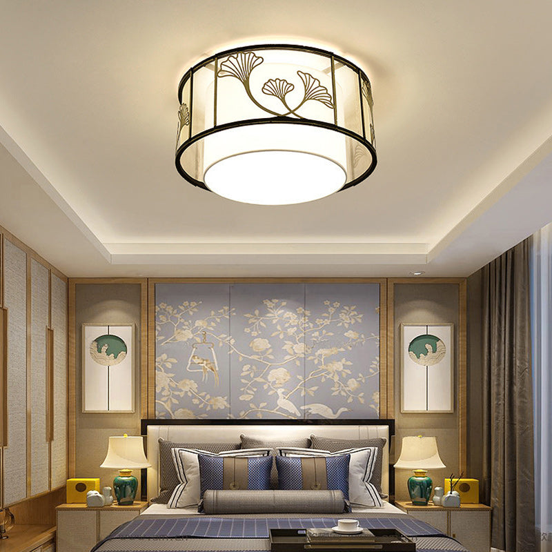 Traditionelle chinesische Lotusblatt-Dekoration, Stoff, rund, 5-flammig, Deckenleuchte für Wohnzimmer 