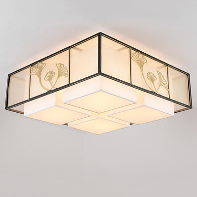 Traditionelle chinesische Lotusblatt-Dekoration, Stoff, rund, 5-flammig, Deckenleuchte für Wohnzimmer 
