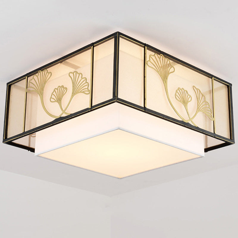 Traditionelle chinesische Lotusblatt-Dekoration, Stoff, rund, 5-flammig, Deckenleuchte für Wohnzimmer 