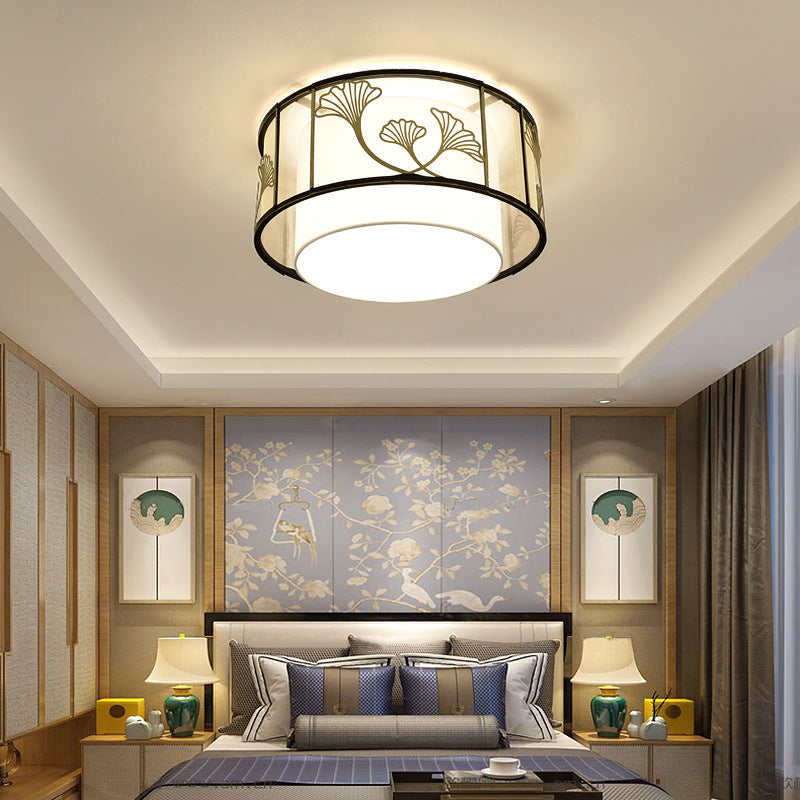 Traditionelle chinesische Lotusblatt-Dekoration, Stoff, rund, 5-flammig, Deckenleuchte für Wohnzimmer 
