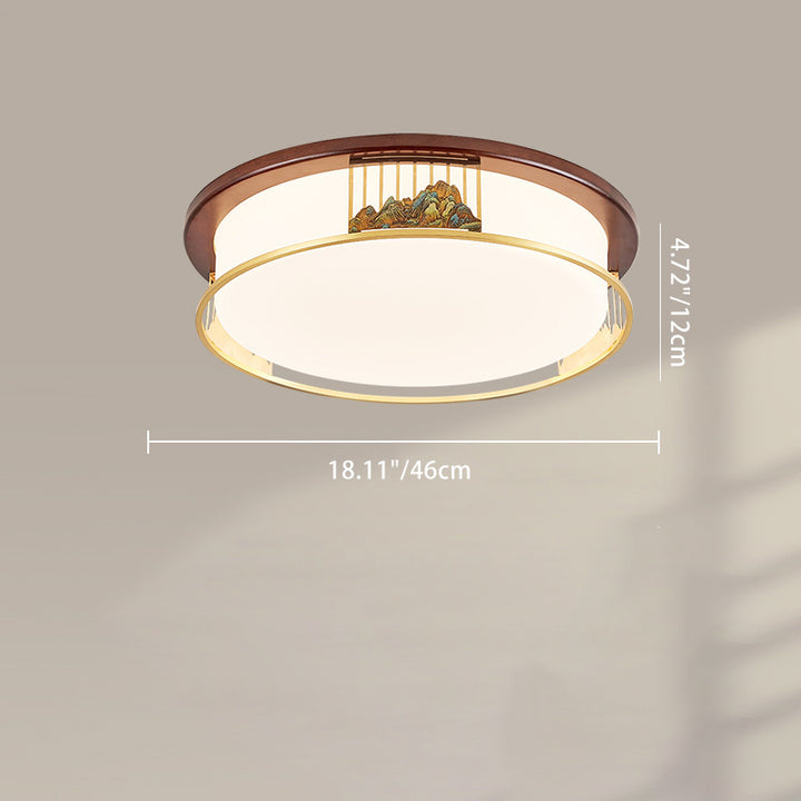 Cadre en laiton chinois traditionnel en bois de noyer géométrique cuboïde LED Plafonnier encastré pour salon 