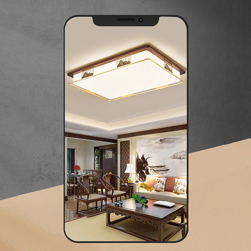 Cadre en laiton chinois traditionnel en bois de noyer géométrique cuboïde LED Plafonnier encastré pour salon 