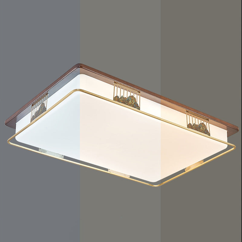 Cadre en laiton chinois traditionnel en bois de noyer géométrique cuboïde LED Plafonnier encastré pour salon 