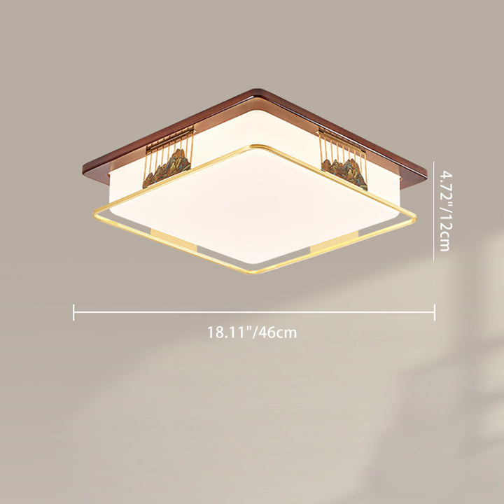 Cadre en laiton chinois traditionnel en bois de noyer géométrique cuboïde LED Plafonnier encastré pour salon 