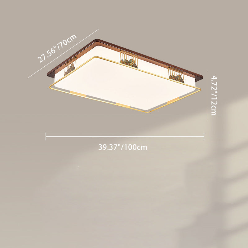 Cadre en laiton chinois traditionnel en bois de noyer géométrique cuboïde LED Plafonnier encastré pour salon 