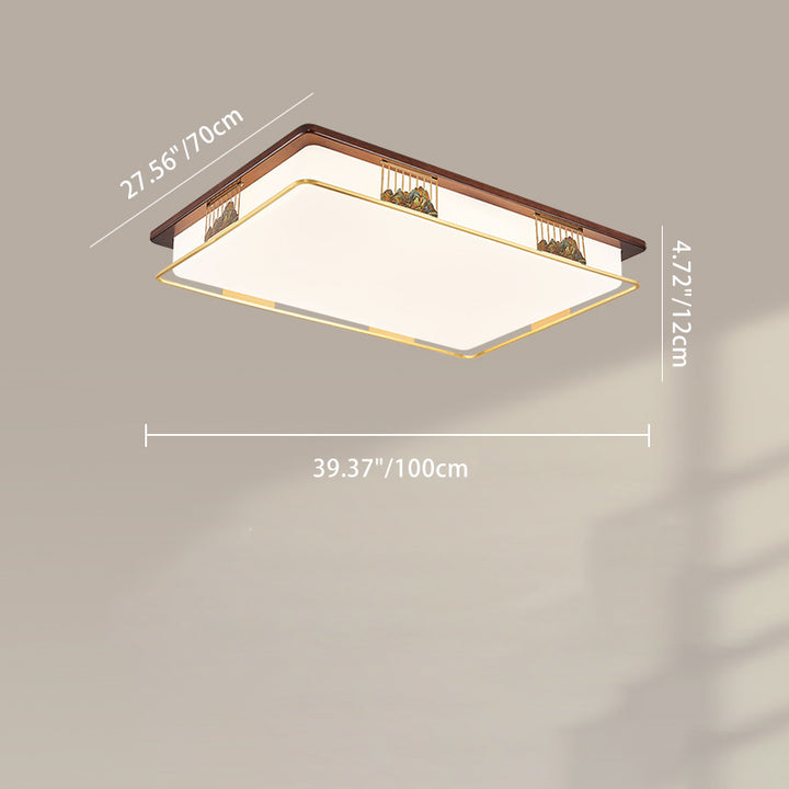 Cadre en laiton chinois traditionnel en bois de noyer géométrique cuboïde LED Plafonnier encastré pour salon 