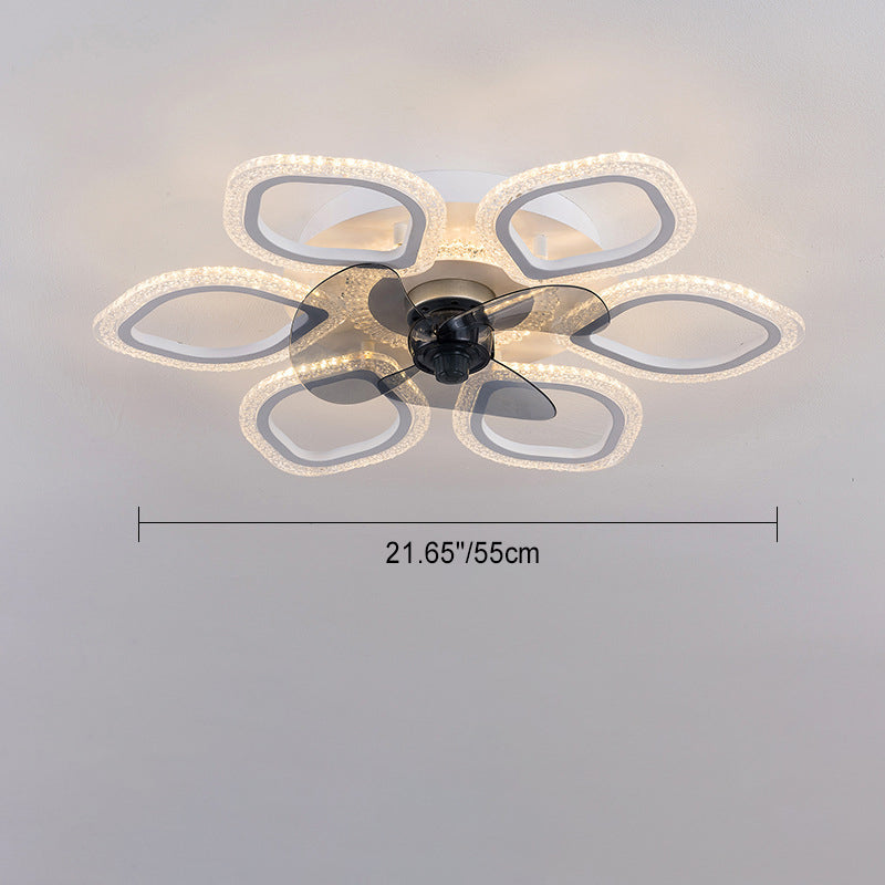 Contemporary Simplicity Hardware Flower Acrylic LED Semi-Flush Mount Ceiling Fan Light For Bedroom