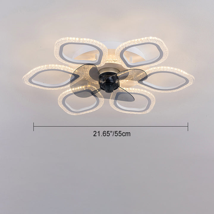 Contemporary Simplicity Hardware Flower Acrylic LED Semi-Flush Mount Ceiling Fan Light For Bedroom