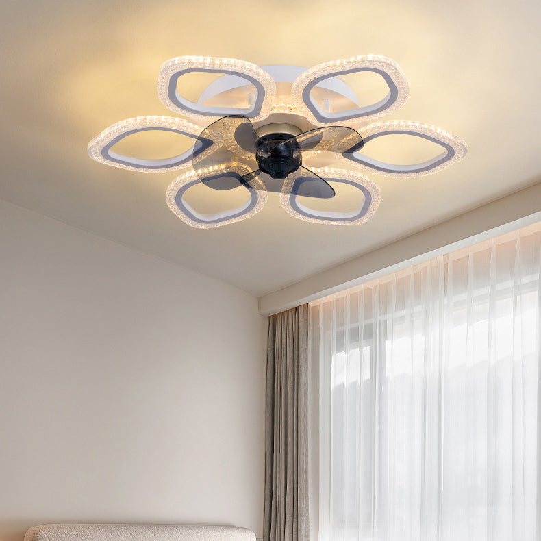 Contemporary Simplicity Hardware Flower Acrylic LED Semi-Flush Mount Ceiling Fan Light For Bedroom