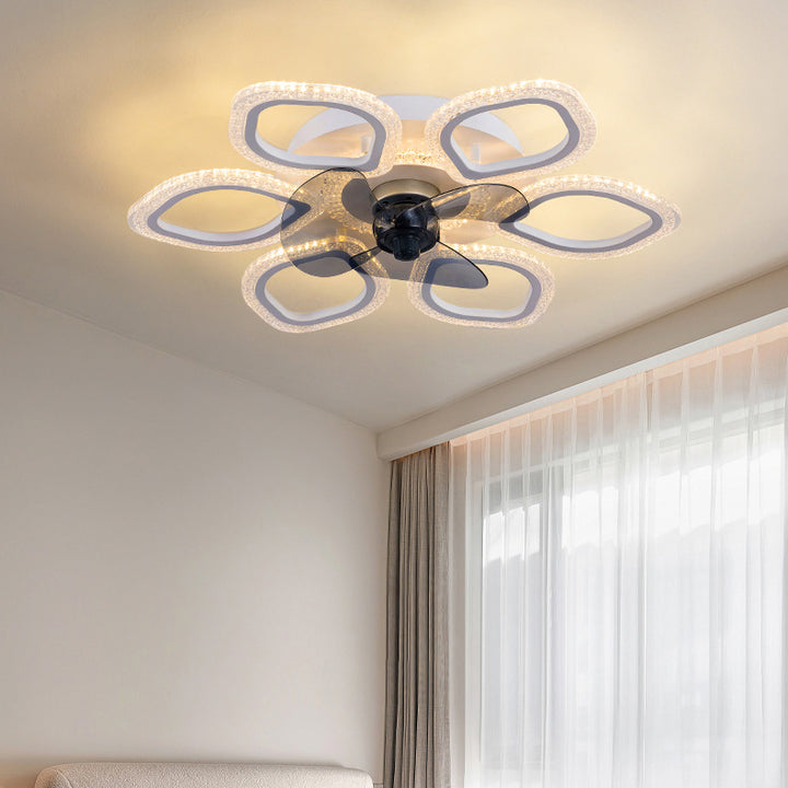 Contemporary Simplicity Hardware Flower Acrylic LED Semi-Flush Mount Ceiling Fan Light For Bedroom
