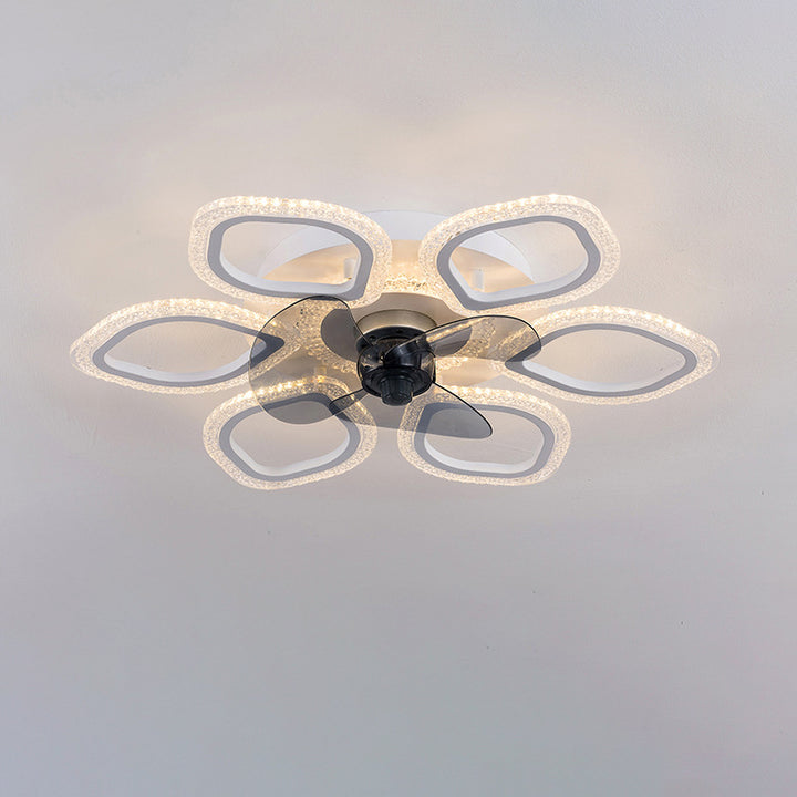 Contemporary Simplicity Hardware Flower Acrylic LED Semi-Flush Mount Ceiling Fan Light For Bedroom