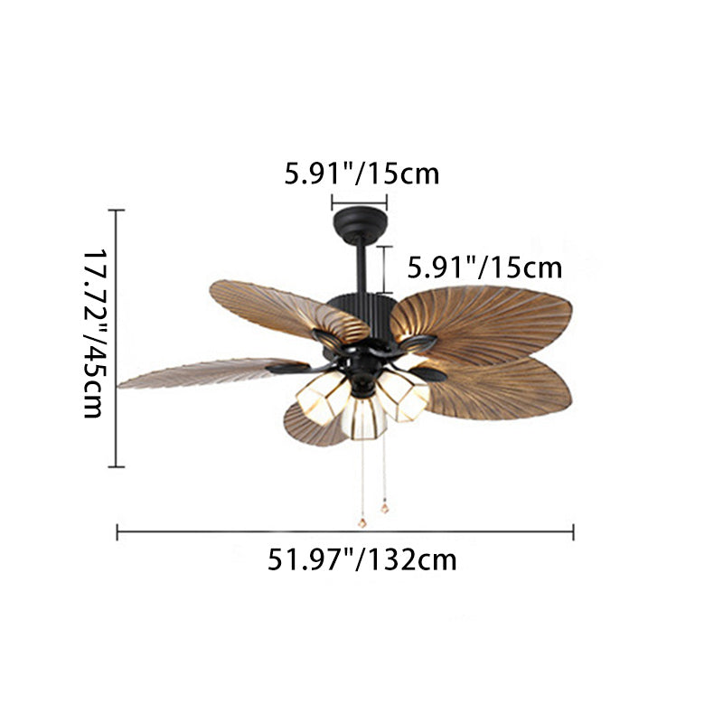 Traditionelle Retro-Deckenventilatorleuchte mit Blätterstruktur, ABS-Ventilatorglas, sechseckiger Schirm, 3-flammige Downrods für Wohnzimmer 