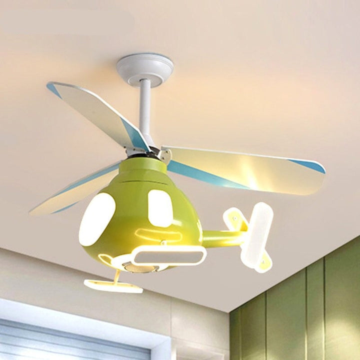 Ventilador de techo con luz LED de hierro acrílico contemporáneo creativo para niños con hélice de dibujos animados para dormitorio 