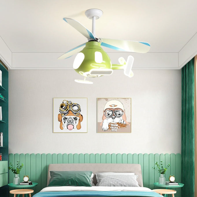 Ventilador de techo con luz LED de hierro acrílico contemporáneo creativo para niños con hélice de dibujos animados para dormitorio 