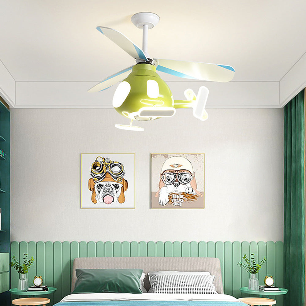 Ventilador de techo con luz LED de hierro acrílico contemporáneo creativo para niños con hélice de dibujos animados para dormitorio 