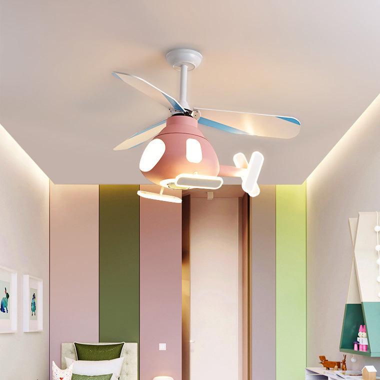 Ventilador de techo con luz LED de hierro acrílico contemporáneo creativo para niños con hélice de dibujos animados para dormitorio 