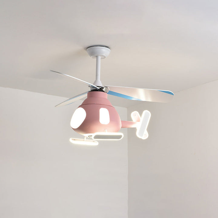 Ventilador de techo con luz LED de hierro acrílico contemporáneo creativo para niños con hélice de dibujos animados para dormitorio 