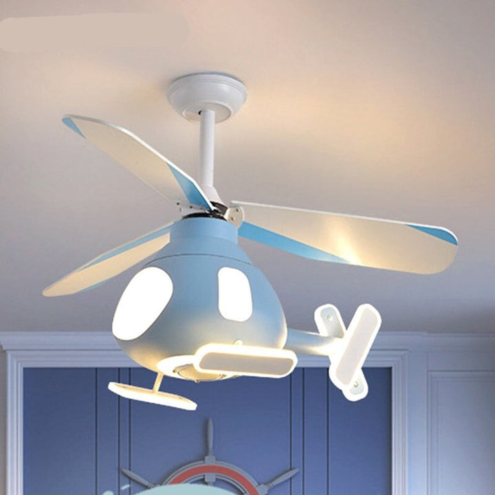 Ventilador de techo con luz LED de hierro acrílico contemporáneo creativo para niños con hélice de dibujos animados para dormitorio 