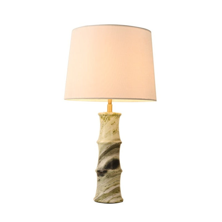 Lampe de table 1 lumière moderne en tissu luxueux avec abat-jour en imitation marbre et base en nœud de bambou pour chambre à coucher 