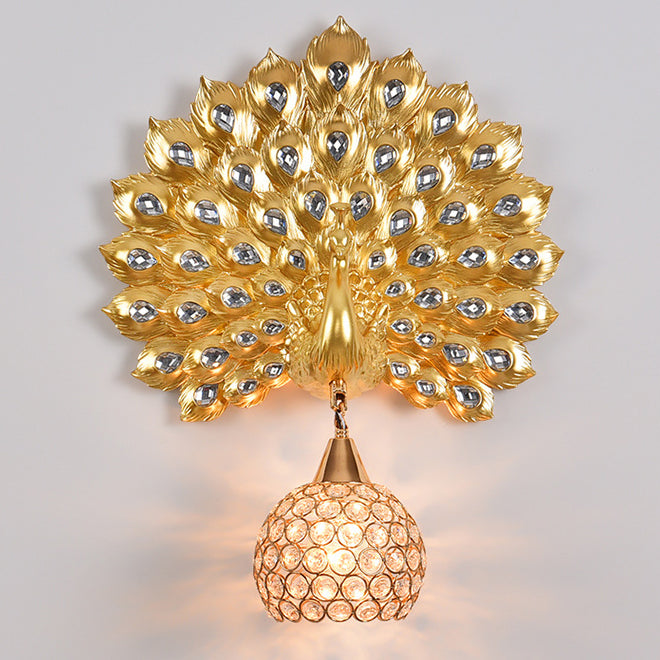Applique murale 1-lumière avec abat-jour en boule de cristal en résine créative contemporaine pour salon 